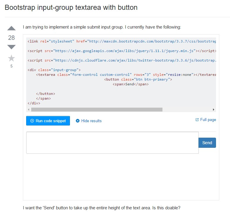 Bootstrap input-group Textarea button  along with