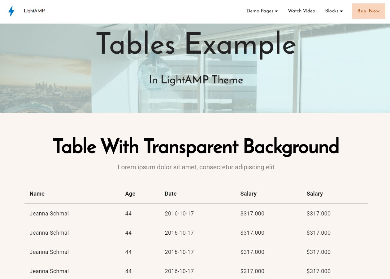 New LightAMP HTML Table Template