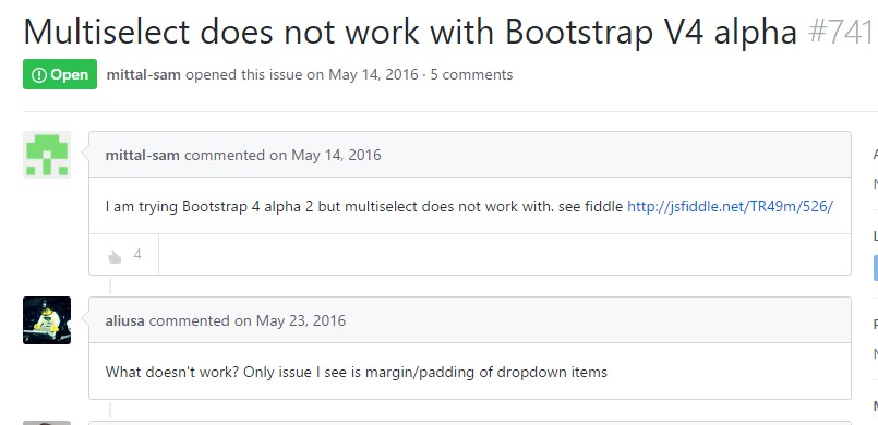 Multiselect does  not actually  operate  using Bootstrap V4 alpha