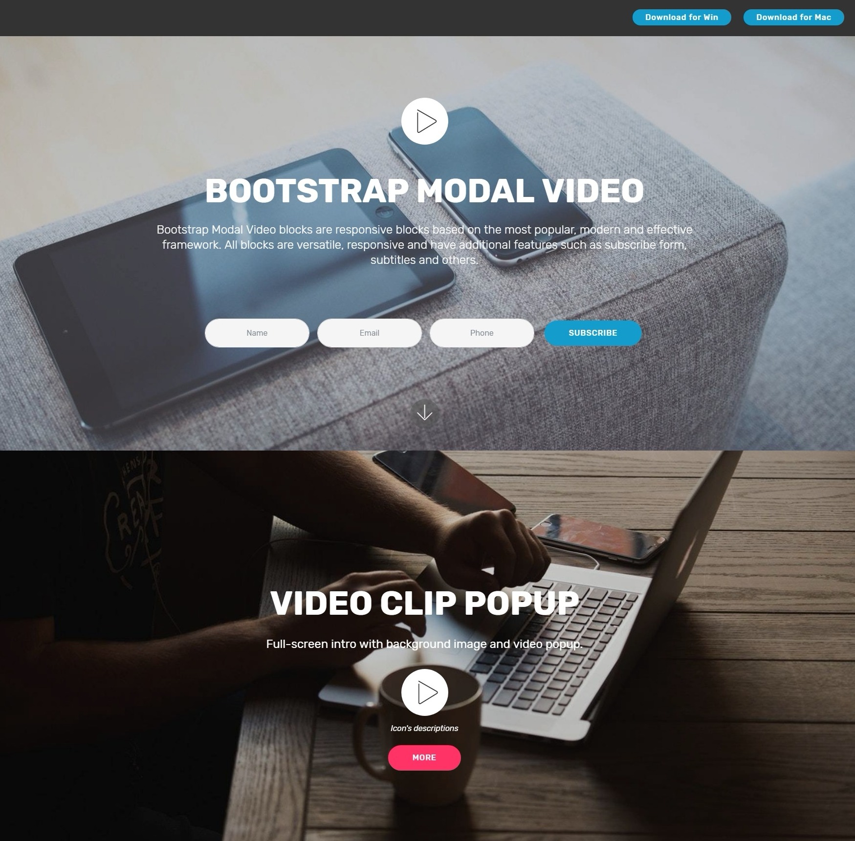 Nice and Simple Responsive Bootstrap Responsive Video Backgrounds and Mega  Menu Examples