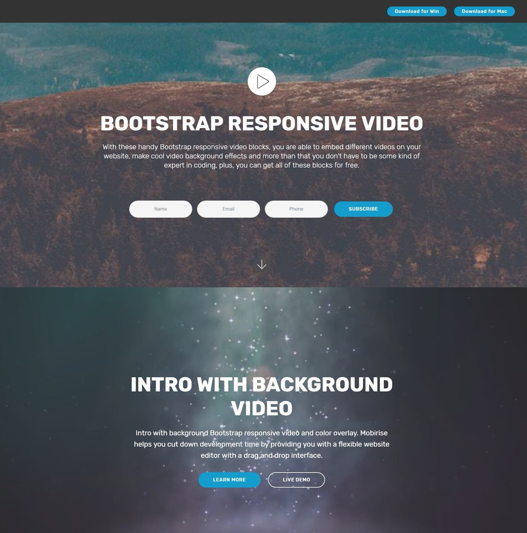 Nice and Simple Responsive Bootstrap Responsive Video Backgrounds and Mega  Menu Examples