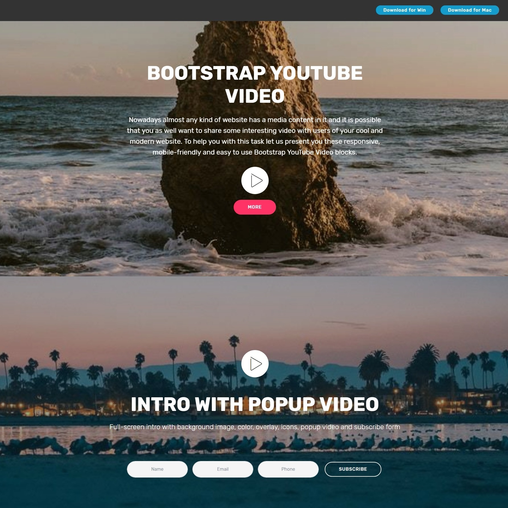 Nice and Simple Responsive Bootstrap Responsive Video Backgrounds and Mega  Menu Examples